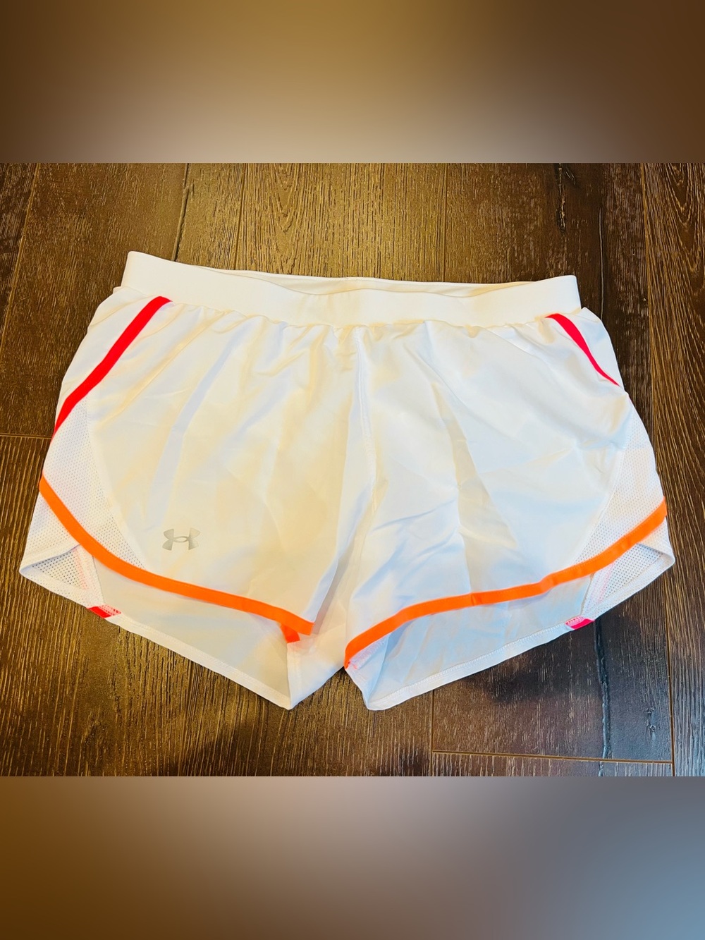 Under Armour White Athletic Shorts with Orange Trim